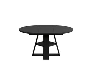 Table à manger ronde extensible 110150x110x75 cm, 4-6 personnes, rangement intégré, structure mdf noir effet bois