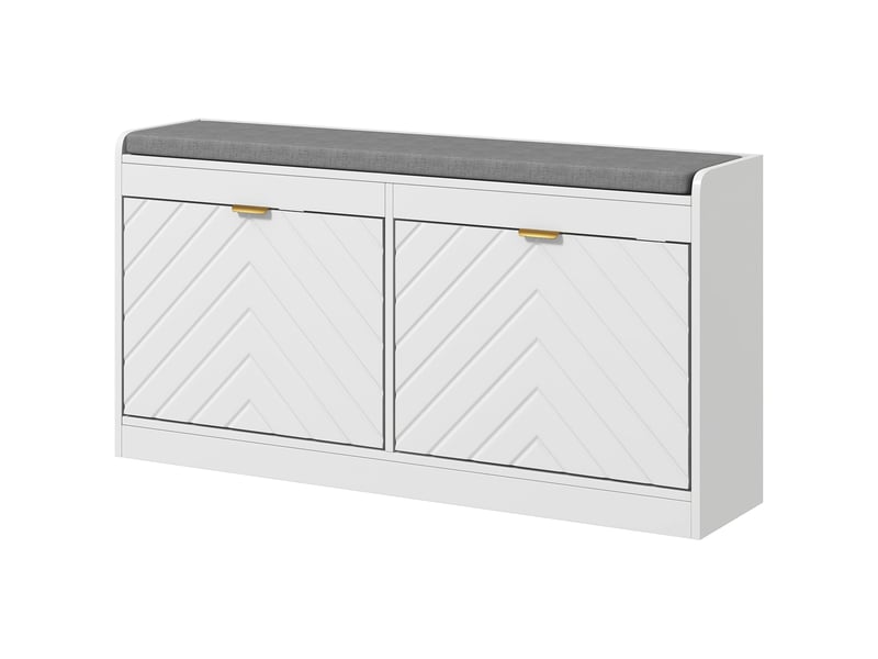  Banc à chaussures, banc de rangement, assise rembourrée, tiroir rabattable, porte avec motif 106 x 24 x 52,5 cm, blanc  - Conforama B