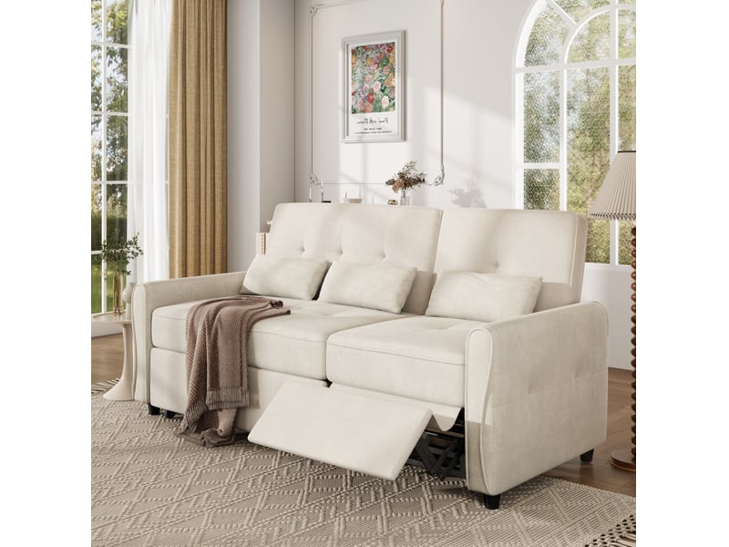 Canapé 3 places 3-en-1 extensible en chenille beige 176x148x83 cm - Conforama W