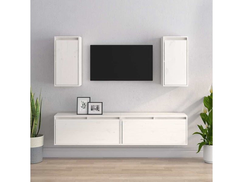  Lot de 4 meuble tv bas salon blanc bois massif de pin shl98948  - Conforama B