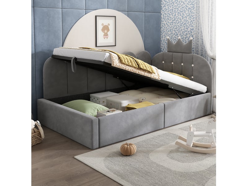  Modenvie lit banquette 90x200 cm - en velours avec rangement hydraulique, sans matelas - gris  - Conforama D