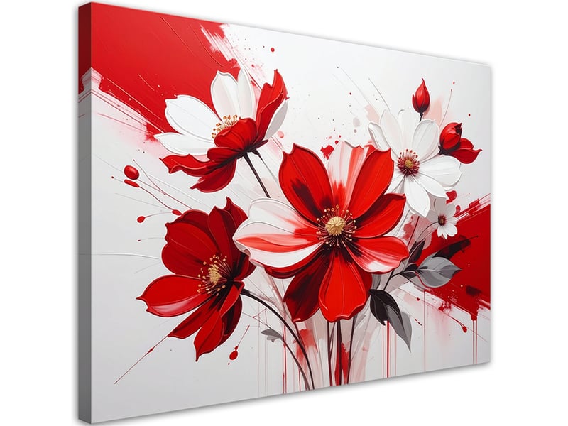 Tableau moderne, fleurs rouges dans une composition expressive et moderne 90x60 1328140554 - Conforama A