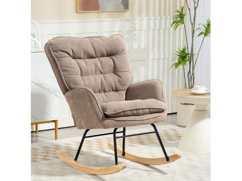  Fauteuil à bascule tcqpz avec accoudoirs, aspect chenille, rembourrage épais, 71 x 98,5 x 97 cm, marron, charge 120 kg  - Conforama B