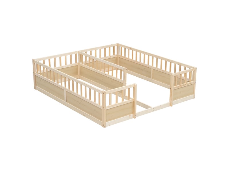  Lit enfant double, 2 x 90 x 200 cm,avec barrières,pin,naturel  - Conforama A