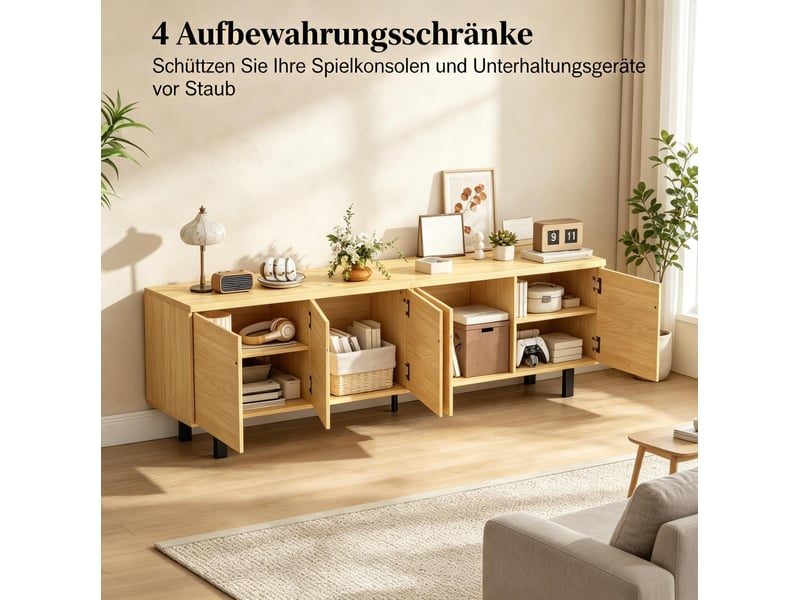  Meuble tv modenvie 180 x 35 x 55,5 cm 4 portes à ouverture par pression effet bois naturel  - Conforama E