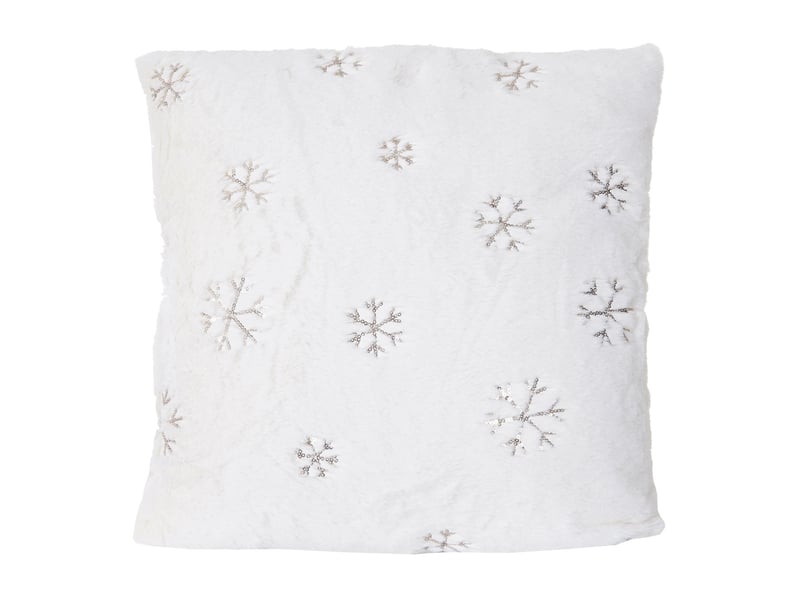  Set couverture + coussin de décoration, neige, duveteux avec bourrage, pailleté  - Conforama C