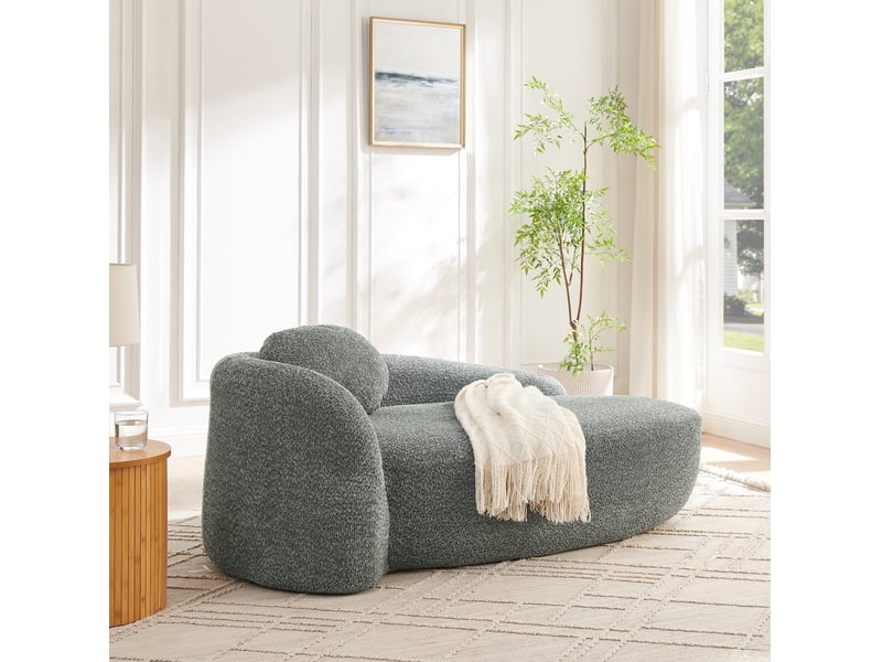  Canapé droit fixe 1 place en tissu bouclette gris foncé, design arrondi avec coussin, idéal pour petits espaces  - Conforama E