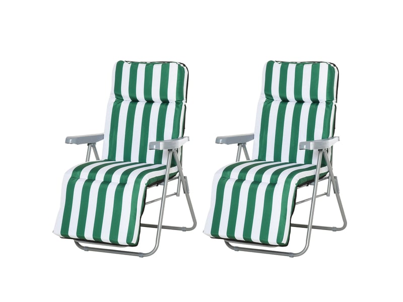  Lot de 2 transats pliables réglables en acier vert et blanc 60 x 75 x 102 cm  - Conforama B
