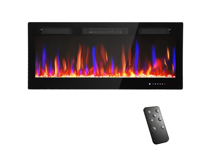 Cheminée électrique murale 9001800 w, effet flamme 12 couleurs, noire - Conforama B