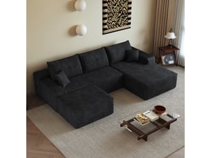Canapé d’angle modulable,270x175x83 cm,4 places avec méridienne,velours côtelé,noir