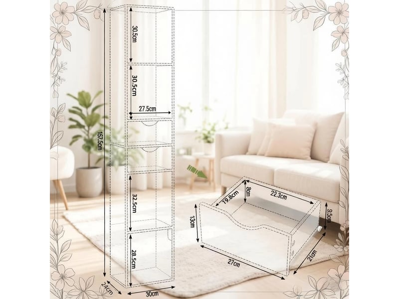 Bibliothèque étroite 30x24x157,5 cm avec 2 tiroirs marron et rangement - Conforama C
