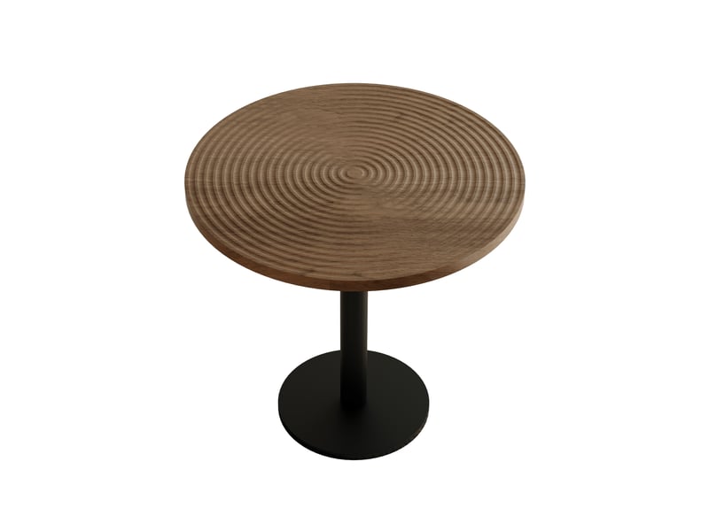 Table à manger ronde 2 à 4 personnes avec pied central stable - lpospi - plateau à motif de cernes, mdf et métal noir, bois, 80 cm - Conforama A