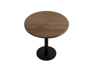 Table à manger ronde 2 à 4 personnes avec pied central stable - plateau à motif de cernes, mdf et métal noir, bois, 80 cm