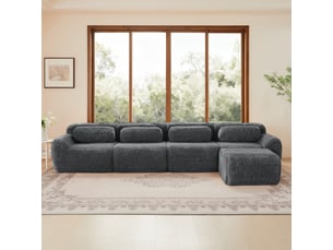 Canapé droit fixe 4 places Tissu gris