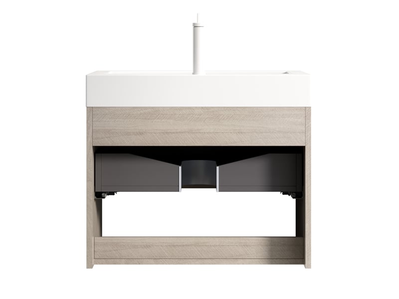  Meuble sous vasque suspendu avec vasque intégrée et tiroir - lpospi - résine et contreplaqué, chêne clair - 70 cm  - Conforama E