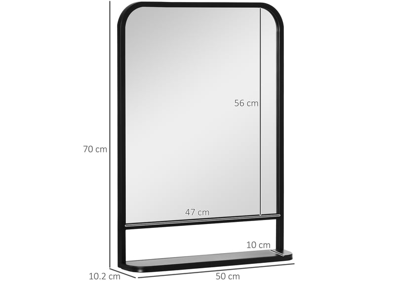  Miroir mural avec tablette 70x50 cm rectangulaire métal noir  - Conforama E