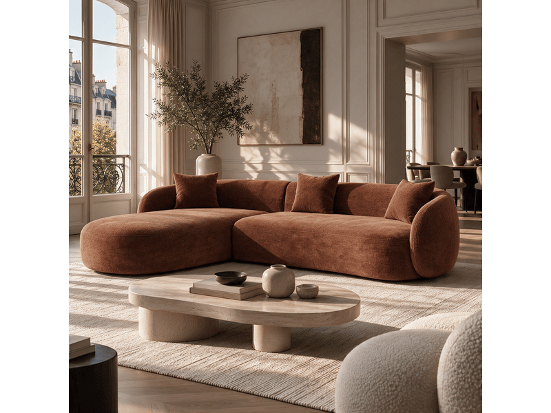  Canapé d'angle gauche 4 places en velours texturé terracotta celine 1CELAGVTTC - Conforama B