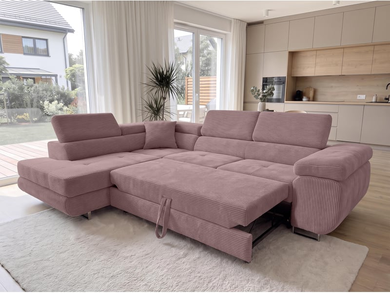 Canapé convertible 276 cm avec coffre et têtières – rose Konak - Conforama B
