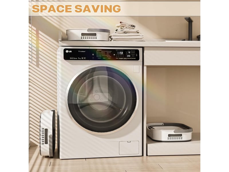 Lot de 2 paniers à linge pliables 42 l, corbeilles en plastique avec poignées, gain de place pour vêtements, gris foncé - Conforama C