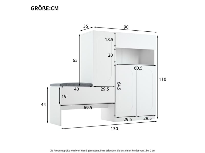  Meuble à chaussures 130x35x110 cm avec banquette rembourrée, abattant Soft-Close et étagères réglables - Blanc Fay Lum - Conforama C