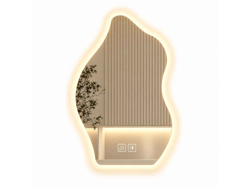  Miroir salle de bain led lumineux asymétrique 50 × 70 cm, avec éclairage réglable 3 couleurs et fonction anti-buée  - Conforama A