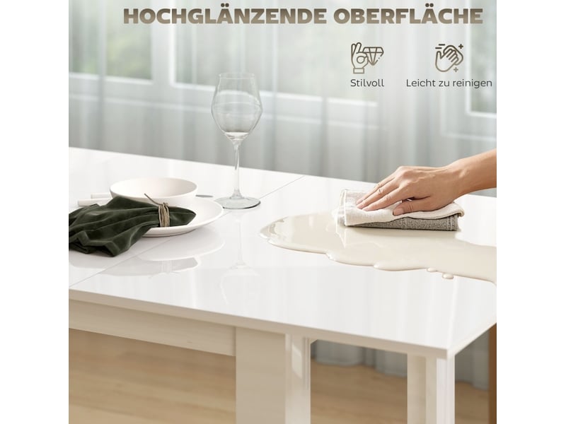  Table à manger extensible 120-160x80 cm – blanc brillant – mécanisme papillon, 4 à 6 personnes  - Conforama D
