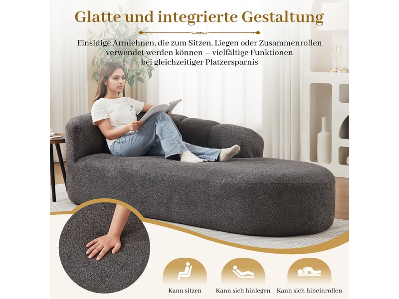  Canapé méridienne, chaise longue, en chenille, gris foncé, dossier inclinable, sans accoudoirs, design moderne, chambre, pour salon  - Conforama E