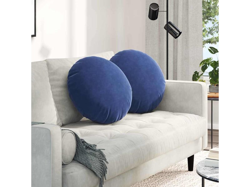 Lot de 2 coussins de siège, coussins décoratifs velours bleu police ø50 x 19 cm cf59883  - Conforama B