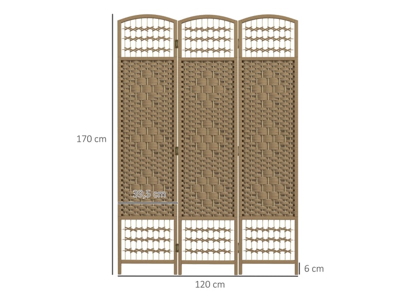  Paravent intérieur en bois séparateur de pièce cloison pliable 3 panneaux bois naturel 120 x 170 cm  - Conforama C