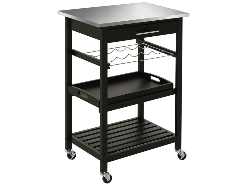  Desserte de cuisine sur roulettes plateau en acier inox noir 60 x 40 x 85 cm  - Conforama A