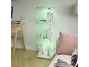 Vitrine en verre 123.3x39.8x35cm - vitrine 1 porte 3 niveaux avec lampe tactile et base blanche - meuble de présentation - blanc