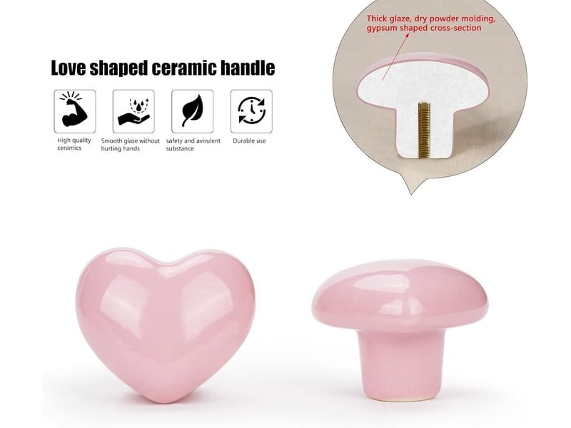  10 unités de boutons de céramique en forme de cœur pour meubles  - Conforama A