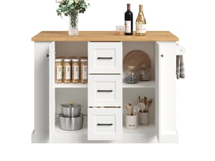 Desserte de cuisine avec plan rabattable et roulettes freinées - 3 tiroirs, mdf blanc, 120 × 70 × 90 cm