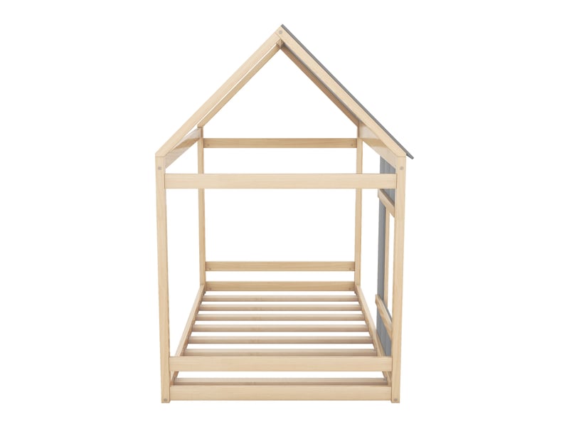 Lit mezzanine 140x200 cm forme maison avec toboggan et escalier, pin, gris, sans matelas - Conforama R
