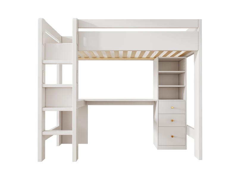  Lit mezzanine enfant 90x200 cm – blanc – bureau en l, rangements et ports usbtype-c pratiques  - Conforama D