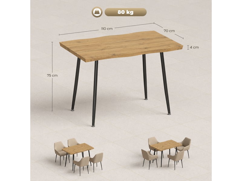  Table à manger design campagne chic 4 pers. Métal noir effet bois clair  - Conforama C