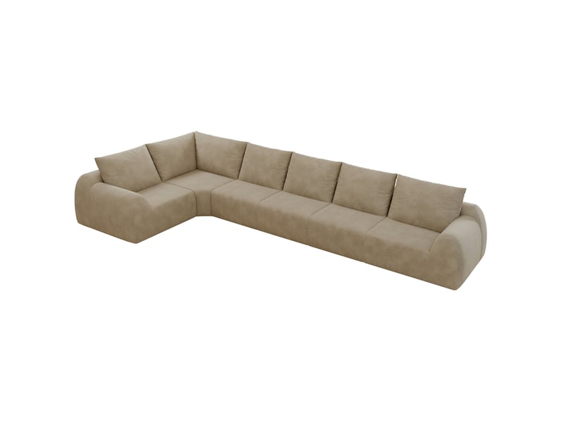 Canapé d'angle gauche 6 places en mousse haute élasticité, sans outils, en chenille kaki, 401 × 200 × 85 cm - Conforama A