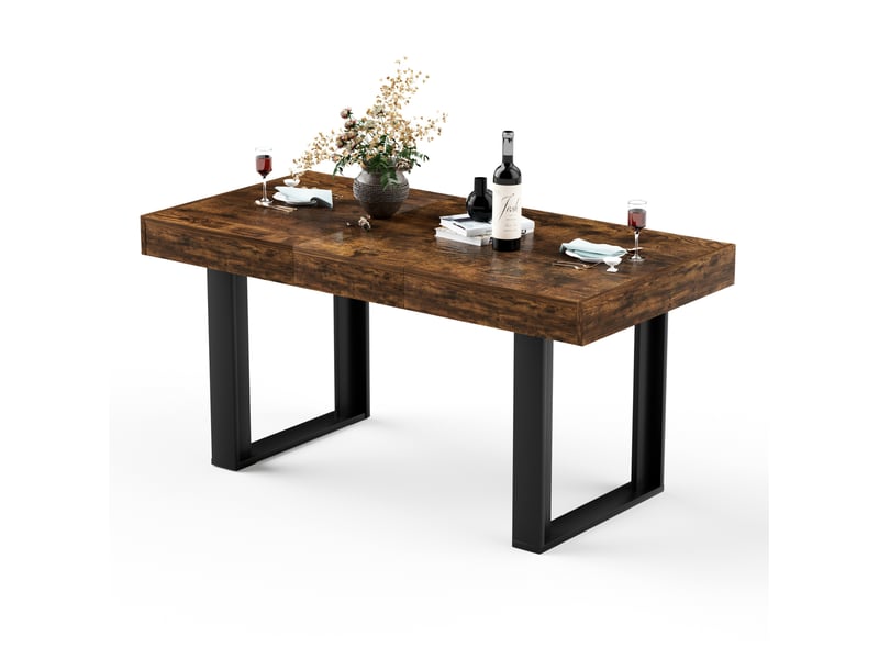 Table à manger ulevr extensible 120-160 cm pour 8 personnes, panneau de particules, marron rustique et noir