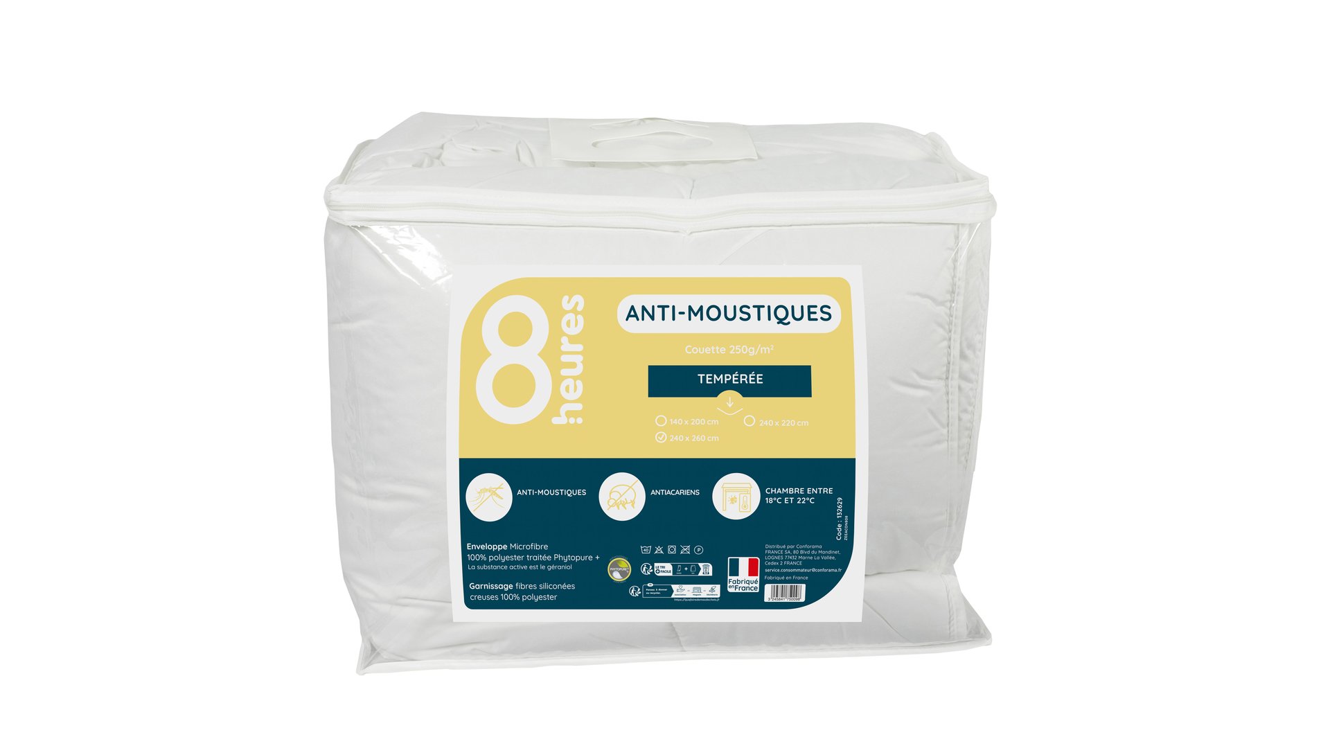 8 HEURES Couette 240x260 cm ANTIMOUSTIQUES blanc Conforama