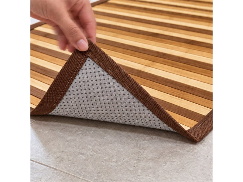  The white stone tapis en bambou dégradé 55x280 cm beige | tapis de cuisine et salle de bain antidérapant | tapis en bambou avec dos antidérapant et bordure en polyester  - Conforama E