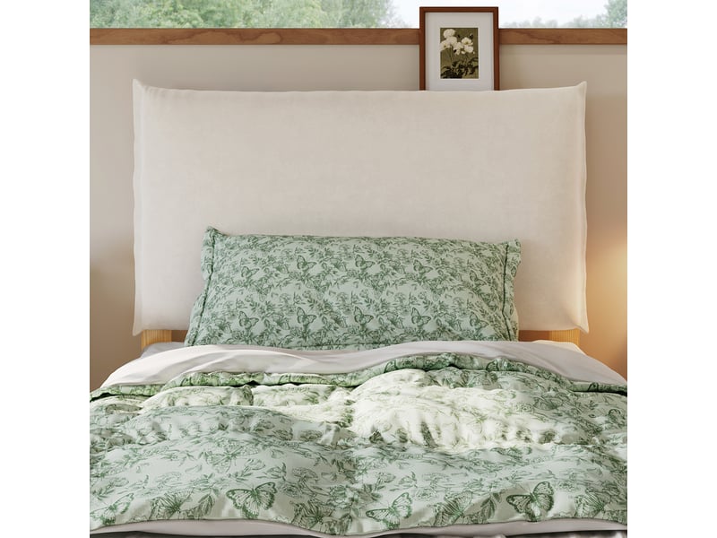  Lit enfant en bois et tissu, lit simple avec dossier rembourré fixé par velcro et pieds larges, 90x200 cm, sans matelas  - Conforama E