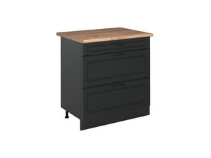 Vicco meuble cuisine, anthracite campagneanthracite, 80cm avec 3 tiroirs plan de travail chêne doré