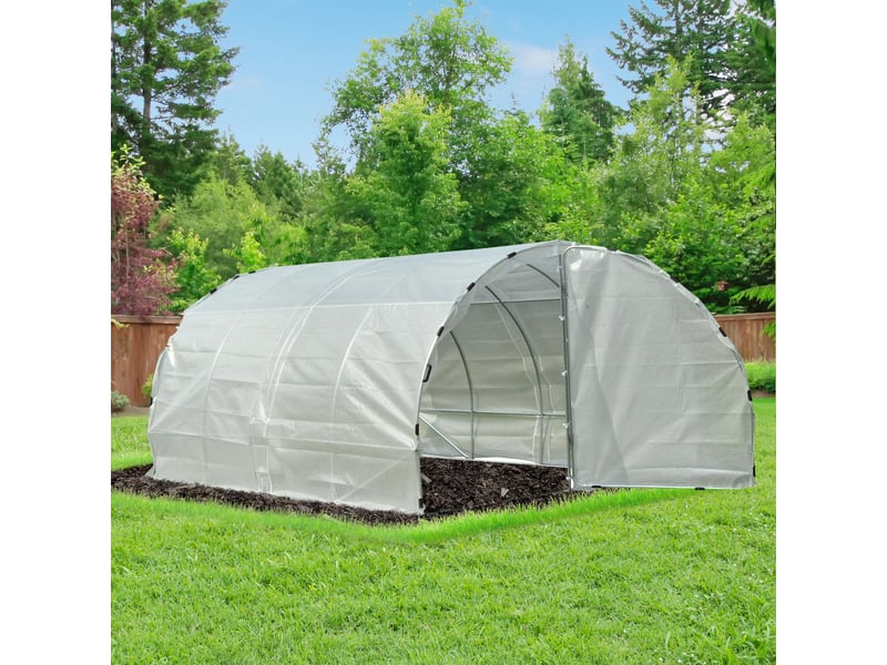  Serre de jardin tunnel surface sol 12 m² 4l x 3l x 2h m châssis tubulaire renforcé 25 mm double porte avec poignées blanc  - Conforama B