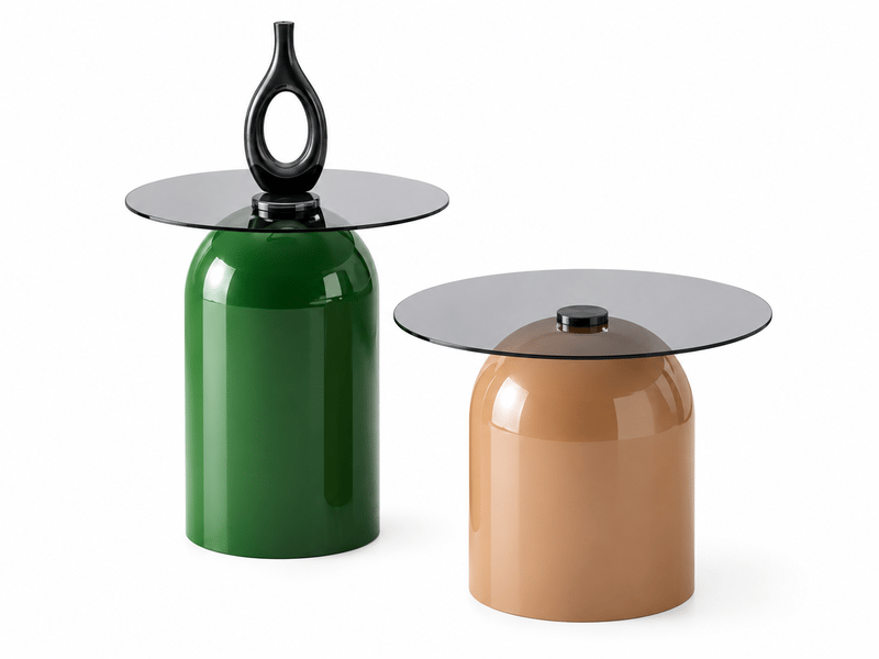  Set de 2 tables basses gigognes en verre trempé gris – vert et café clair – ø 4050 cm  - Conforama A