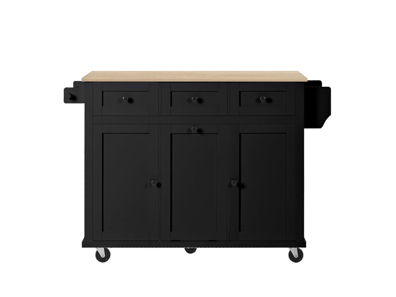  Îlot de cuisine mobile 112x46,2-76,2x92,7 cm, plan de travail extensible, roulettes, mdf, noir et naturel  - Conforama B