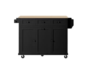 Îlot de cuisine mobile 112x46,2x92,7 cm plan de travail extensible mdf noir et naturel