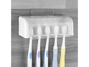 Porte-brosse à dents mural à 5 ​​compartiments avec couvercle, support de rangement autocollant pour brosse à dents, pour salle de bain et dortoir