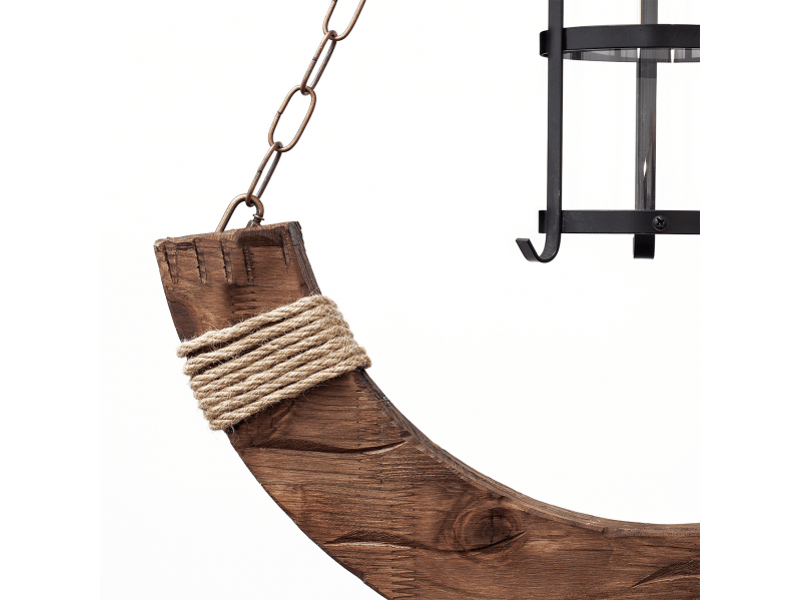  Suspension rustique ABRILA Cortijo 1 lumière E27 marron, métal bois et verre, hauteur réglable 74-112 cm, 54 x 12 cm, style campagne 124491002 - Conforama C