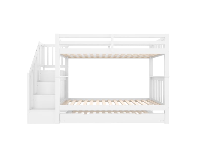  Lit superposé 90x200 cm avec lit gigogne bois et mdf blanc sans matelas  - Conforama A