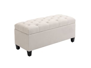 Banc de rangement rembourré avec coffre de rangement, assise capitonnée en polyester beige crème, 100 × 40 × 44 cm